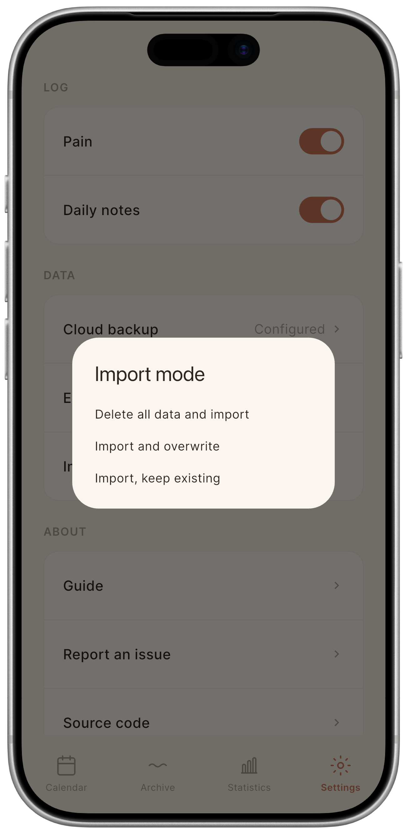 Import confirmation dialog.